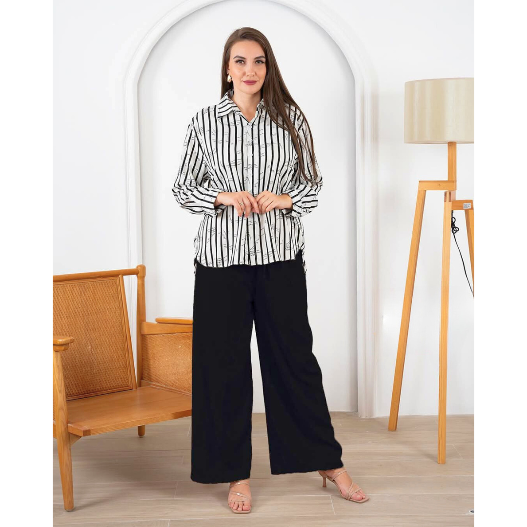 Elegant Women's Coord Set - Long Shirt & Plain Trouser Combo