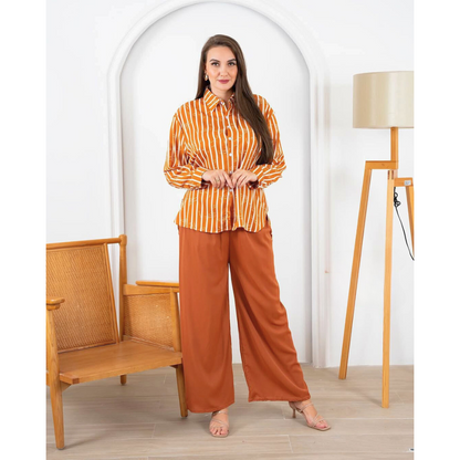 Elegant Women's Coord Set - Long Shirt & Plain Trouser Combo