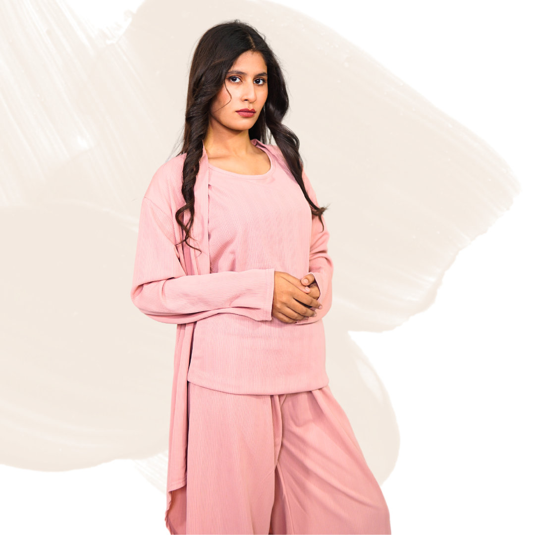 Elegant 3-Piece Women's Lounge Wear Set – Trouser, Sleeveless Inner & Gown