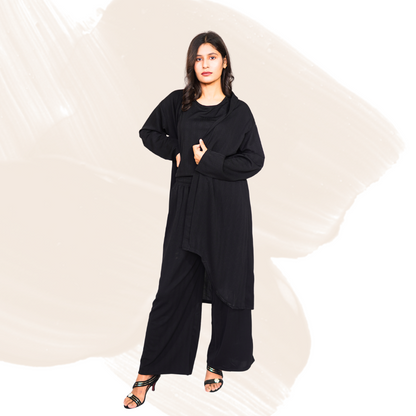 Elegant 3-Piece Women's Lounge Wear Set – Trouser, Sleeveless Inner & Gown