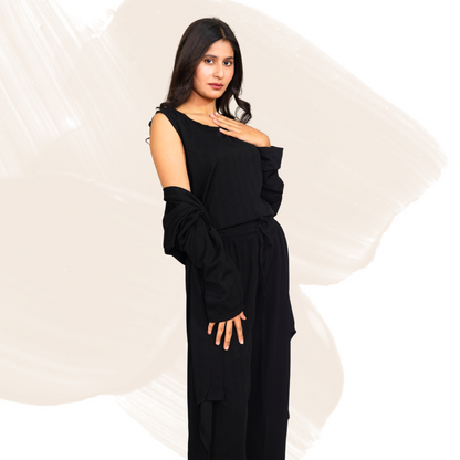 Elegant 3-Piece Women's Lounge Wear Set – Trouser, Sleeveless Inner & Gown