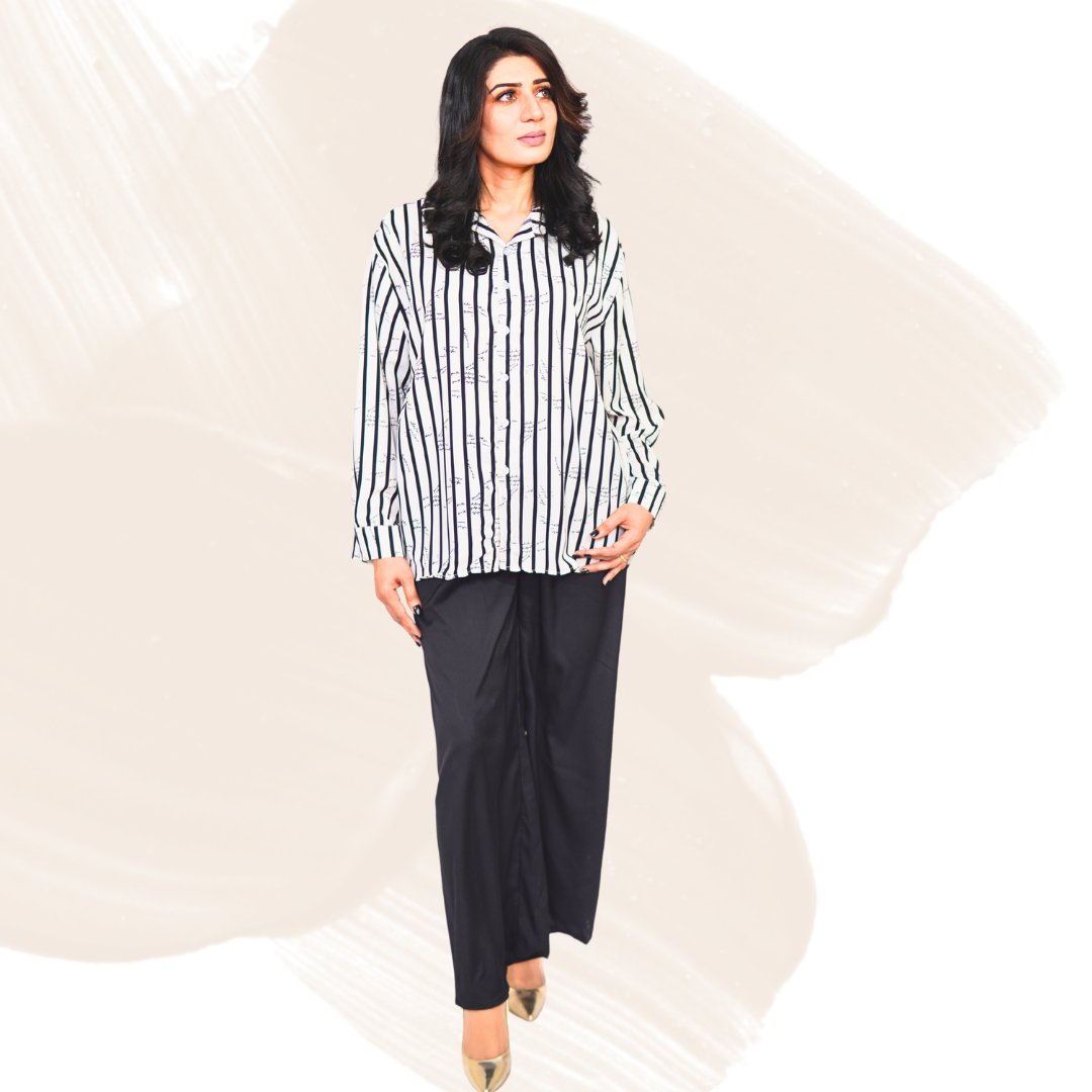 Elegant Women's Coord Set - Long Shirt & Plain Trouser Combo