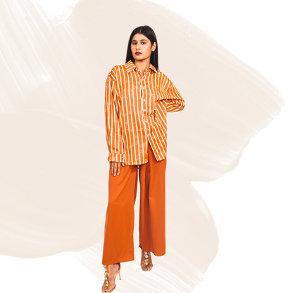 Elegant Women's Coord Set - Long Shirt & Plain Trouser Combo