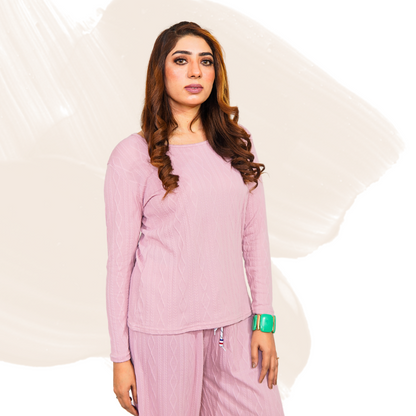 Women's Cotton Blend Lounge Set – Stretchable Pants & Shirt, Knitted Texture